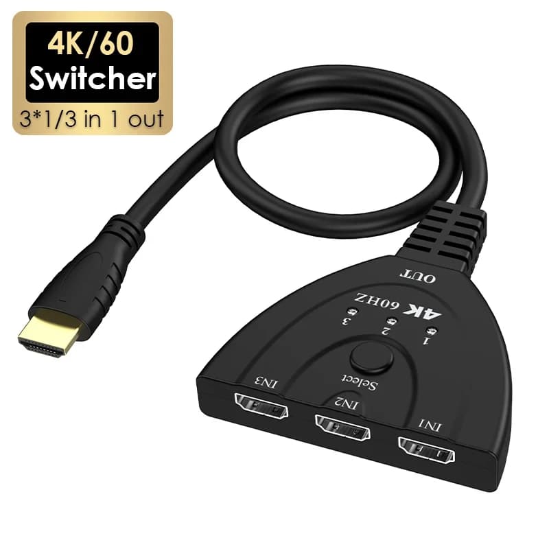 Switcher HD Mini 3 porte 4K 60Hz 3D 4K@30/1080P Switch Splitter Cavo hub porta 3 in 1 uscita per DVD HDTV Xbox PS4
