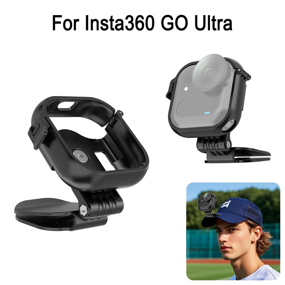 Clip per Cappello PULUZ per Fotocamera Insta360 GO Ultra, Morsetto Regolabile per Visiera, Adattatore POV per Vlog