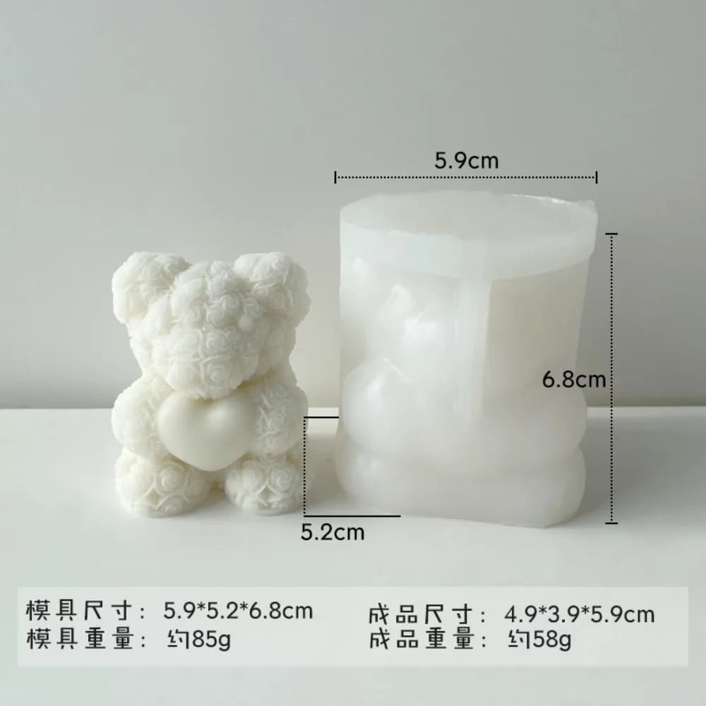 Valentine's Day Love Rose Bear 3D Candle Silicone Mold DIY Bears Handmade Soap Plaster Aroma Candle Mold Home Decor Crafts