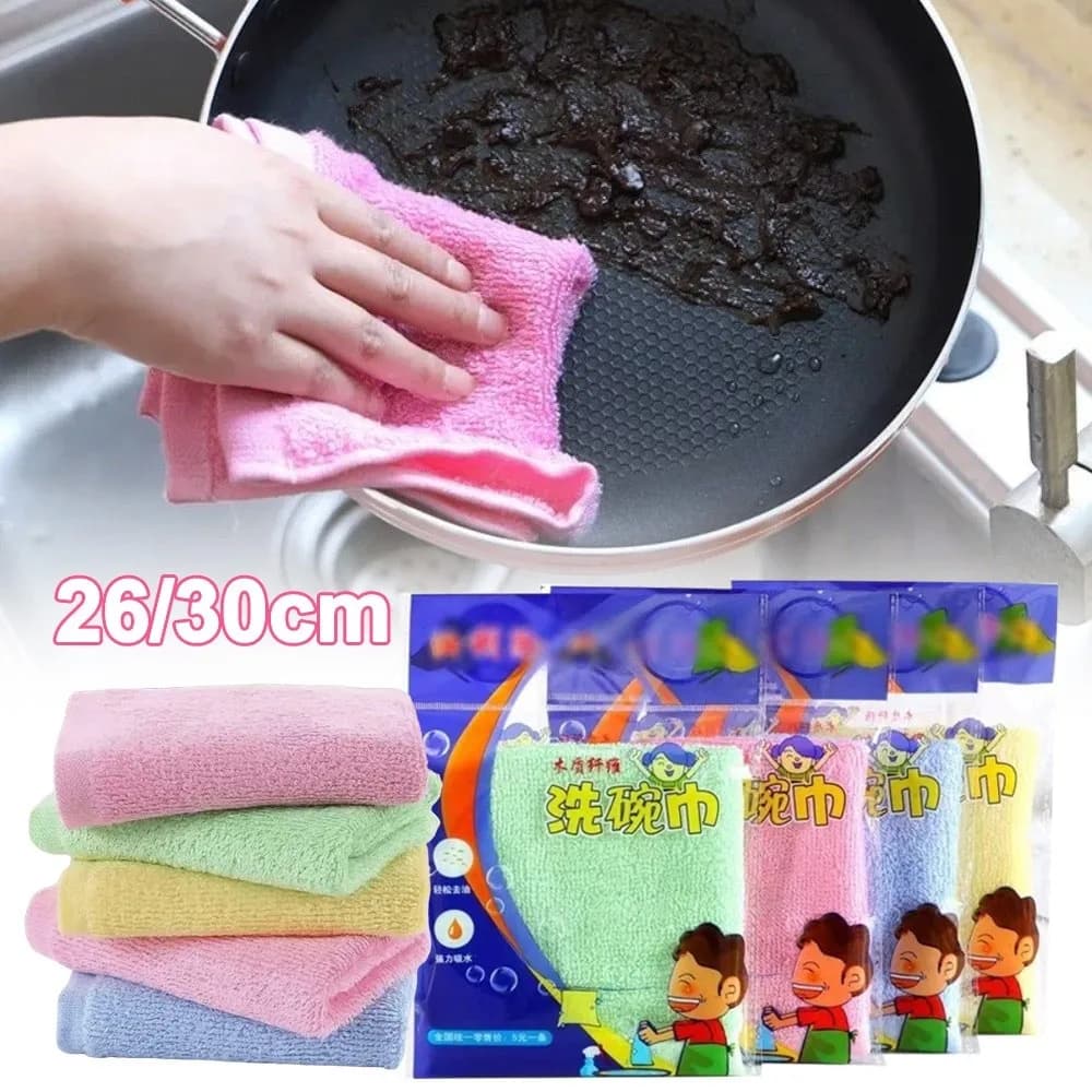 Non-Stick Oil Dishwashing Cloth Absorbent Washable Kitchen Rag Thickened Reusable Bamboo Charcoal Fiber Cloth for Home Kitchen