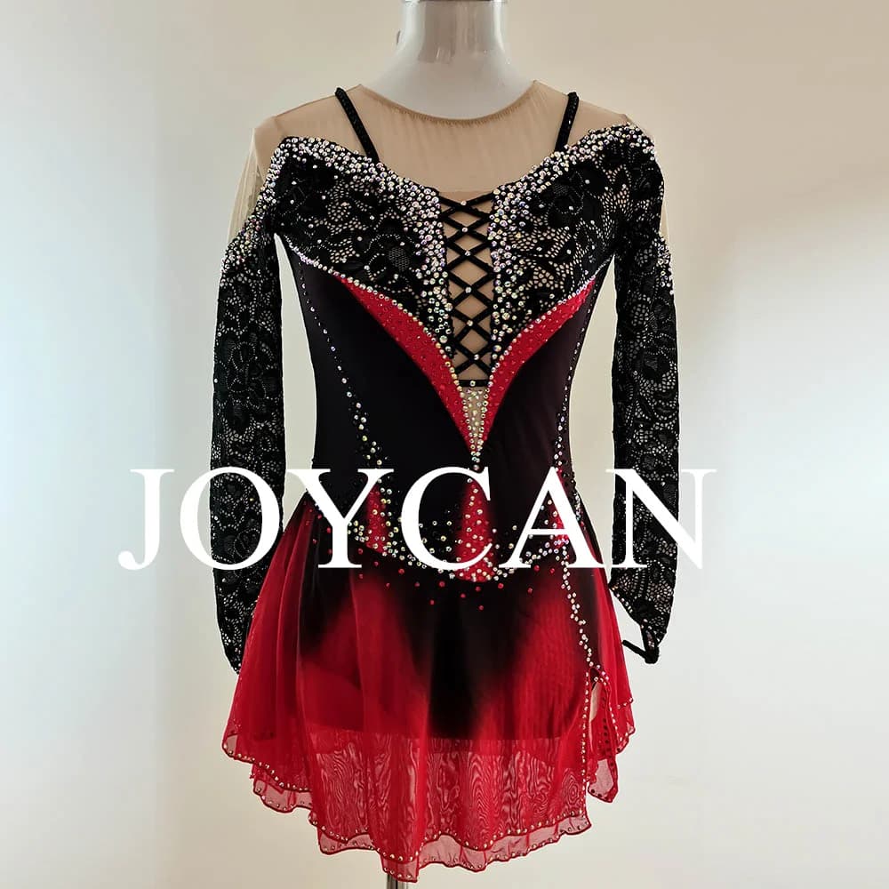 JoyCan Abito da pattinaggio artistico su ghiaccio per ragazze Abbigliamento da ballo da competizione elastico in spandex arancione personalizzato