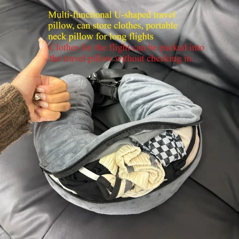 Cuscino da Viaggio Multifunzionale a Forma di U, con Vano Portaoggetti, Cuscino Portatile per il Collo per Voli Lunghi