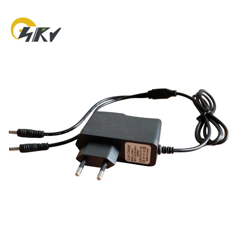 Adattatore per caricabatterie Batteria agli ioni di litio da 8,4 V 1,5 A con doppia uscita Spina europea Porta DC3.5 * 1,35 per caricabatteria per guanti riscaldati