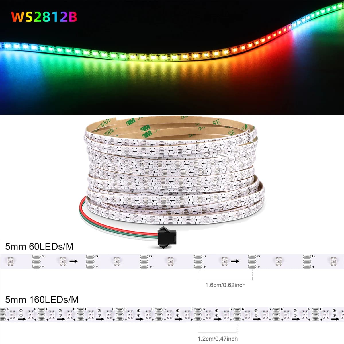 3M 5M 10M WS2812B strip lights Led RGBIC intelligent pixels individually addressable DC5V 60/160Led/m 5mm sign tape to Neon Color Dream