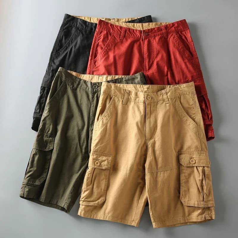Summer New Men's Casual Sports Washed Cotton 5-Pocket Shorts Mid-Length Pants Straight Leg Youthful Vitality Style