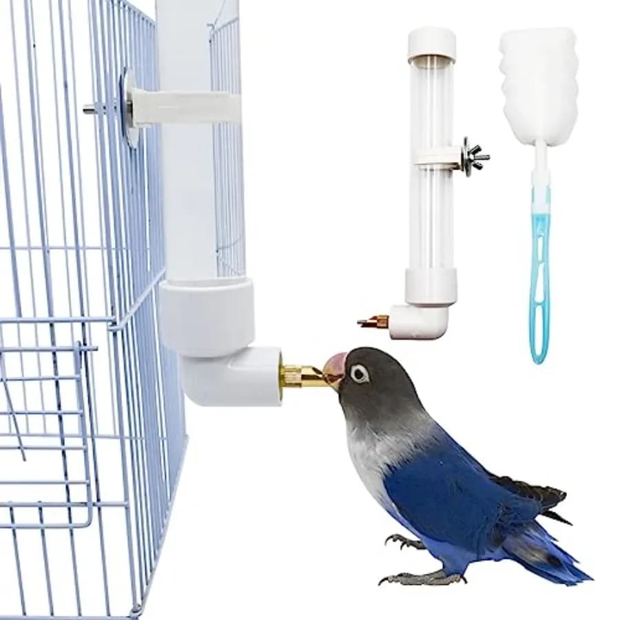 Distributore automatico di acqua per pappagalli Bottiglia d'acqua per uccelli da 130 ml con spazzola per la pulizia Accessori per gabbie Bevitore Ciotola Fontana per parrocchetti