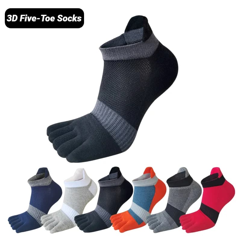 Large Size Toe Sport Socks Man Mesh Business Sweat-Absorbing Shallow Mouth Striped Fitness Travel 5 Finger Five Ankle Cotton Men
