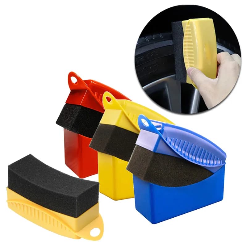 Spugna per Lucidatura e Ceratura Ruote Auto con Coperchio, Spazzola in ABS per Lavaggio e Pulizia, Applicatore per Contorni Pneumatici