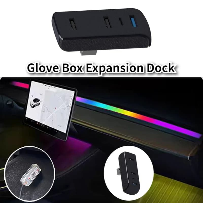 Tesla Model Y/3+ Hub USB 4-in-1 Expansion Dock Quick Charging Adapter for Data Transfer Hook Station 2025