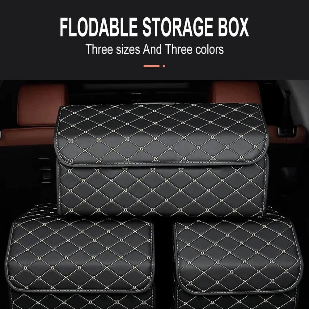 Scatola organizer per bagagliaio per auto, grande capacità, strumenti multiuso per auto, borsa portaoggetti, stivaggio, riordino, pelle, pieghevole per emergenza