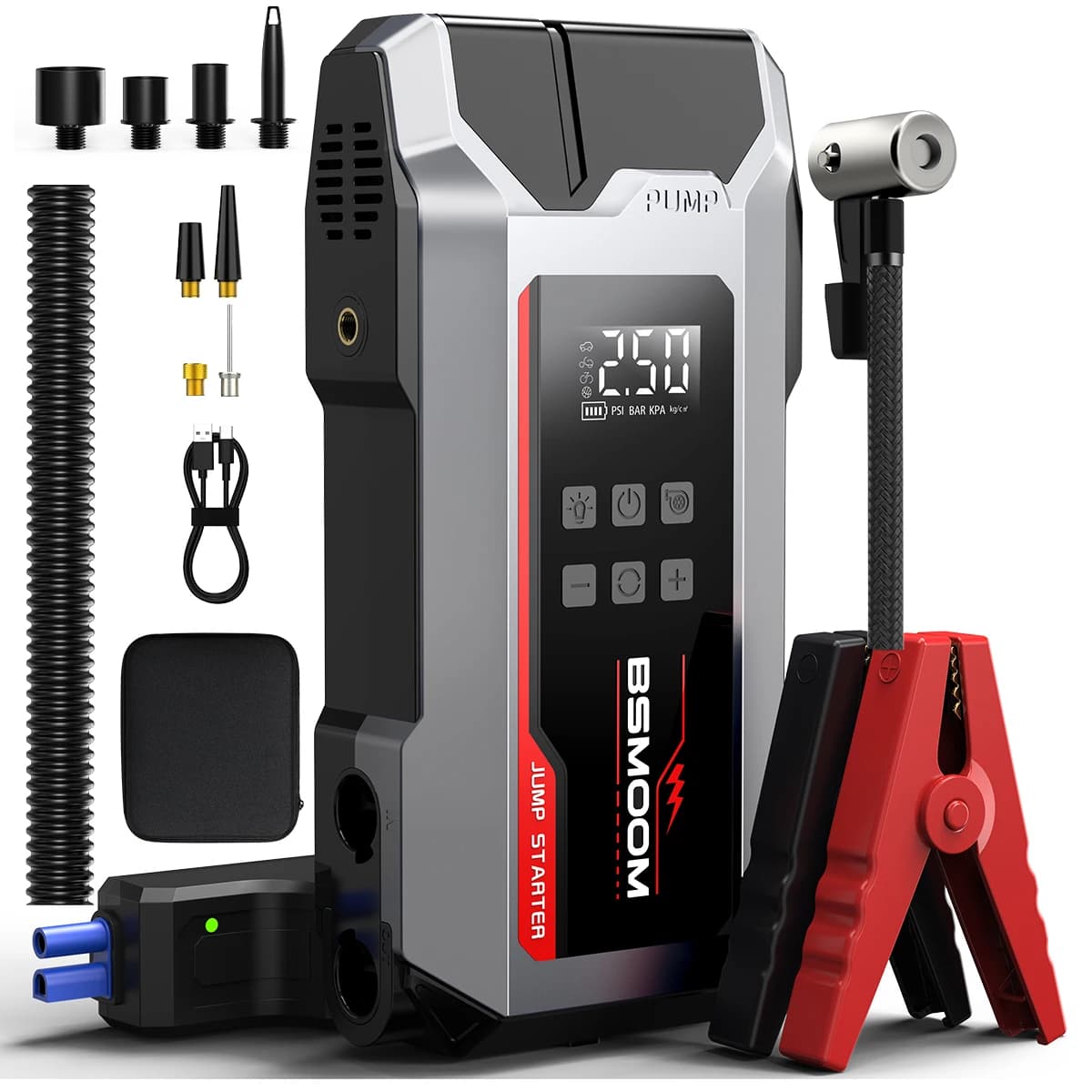 Avviatore di Emergenza per Auto con Power Bank 1200A, Compressore d'Aria 150PSI, Pompa Pneumatici Wireless, Booster Batteria Auto