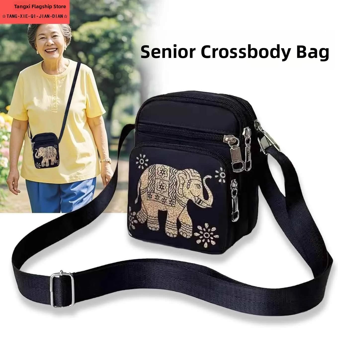 Oxford Cloth Diagonal Bag for Elderly Women Canvas Shoulder Bag Vertical Wallet Mobile Phone Bag Soft Square Bag