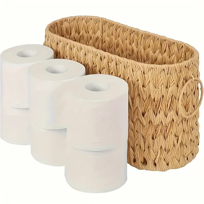 Cestino portaoggetti in plastica intrecciata stile vintage, porta carta igienica per casa, hotel, bagno