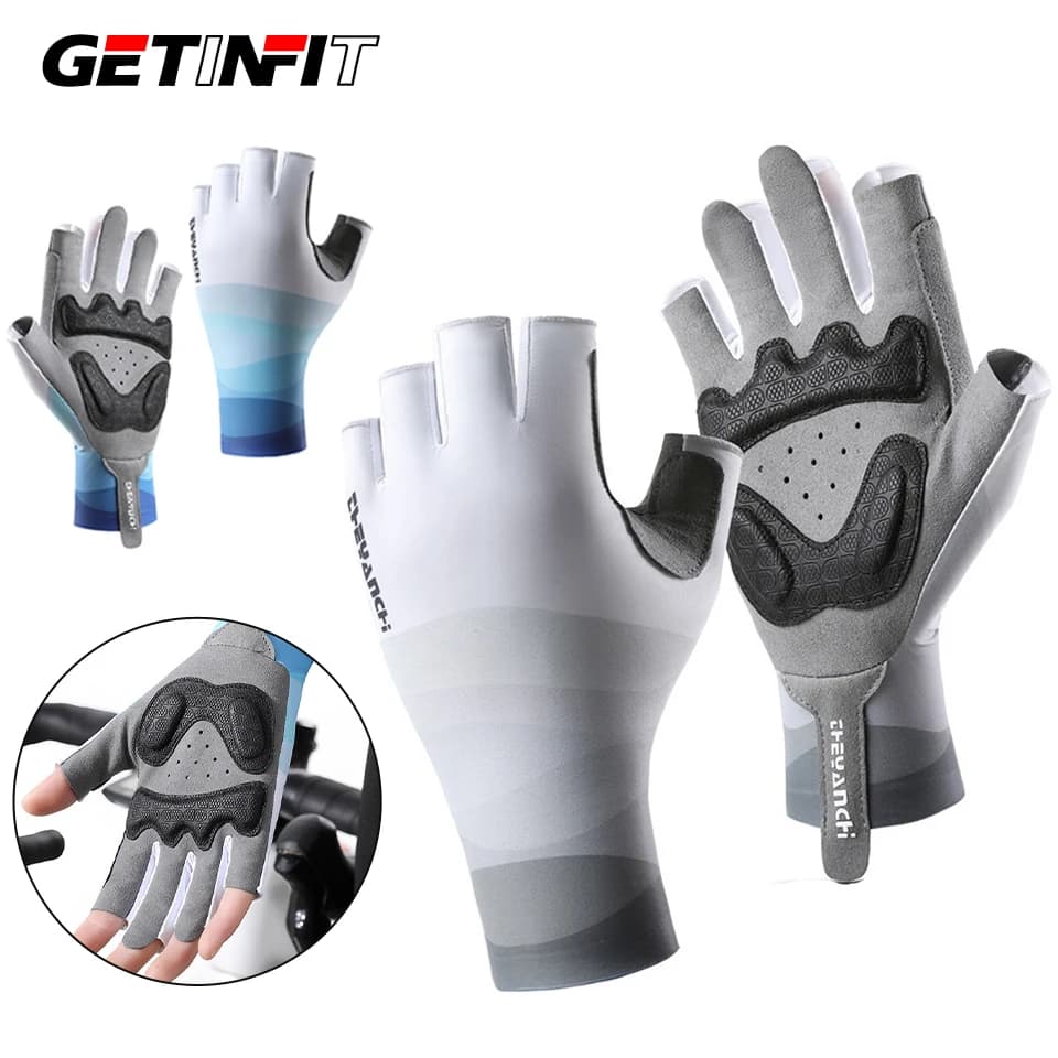 GETINFIT 1 paio di guanti da pesca a mezze dita, guanti traspiranti antiscivolo per la protezione solare, guanti ammortizzanti per ciclismo e sport all'aria aperta