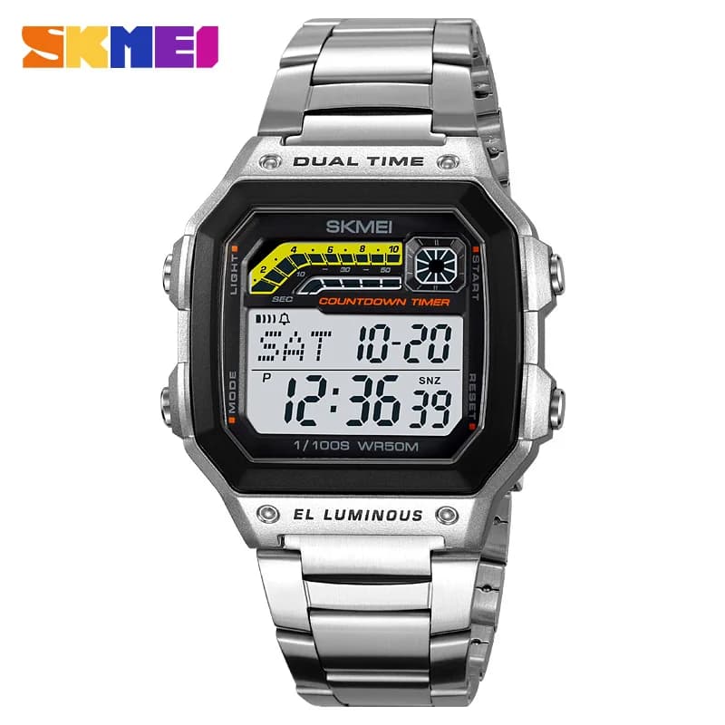 SKMEI 2307 orologio digitale impermeabile di lusso per uomo in acciaio inossidabile sport conto alla rovescia Display a LED orologi da polso da uomo antiurto