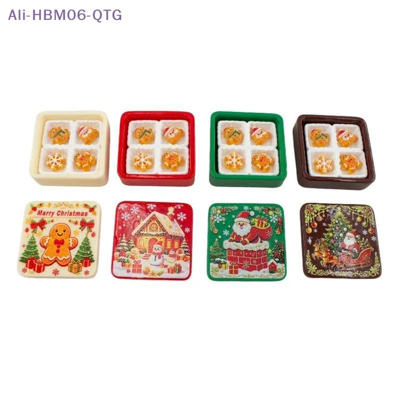 Hot Cute Christmas Gingerbread Biscuit Gift Box Series 3D Resin Cabochon DIY For Keychain Earrings Dollhouse Accessories