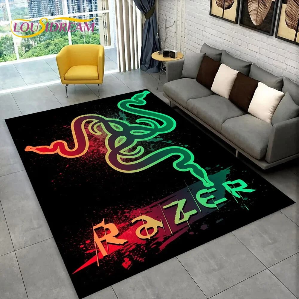 Tappeto 3D Razer Logo Game Gamer Snake Tappeto per la casa Soggiorno Camera da letto Divano Zerbino Decor, Tappetino da gioco per bambini Tappetino antiscivolo