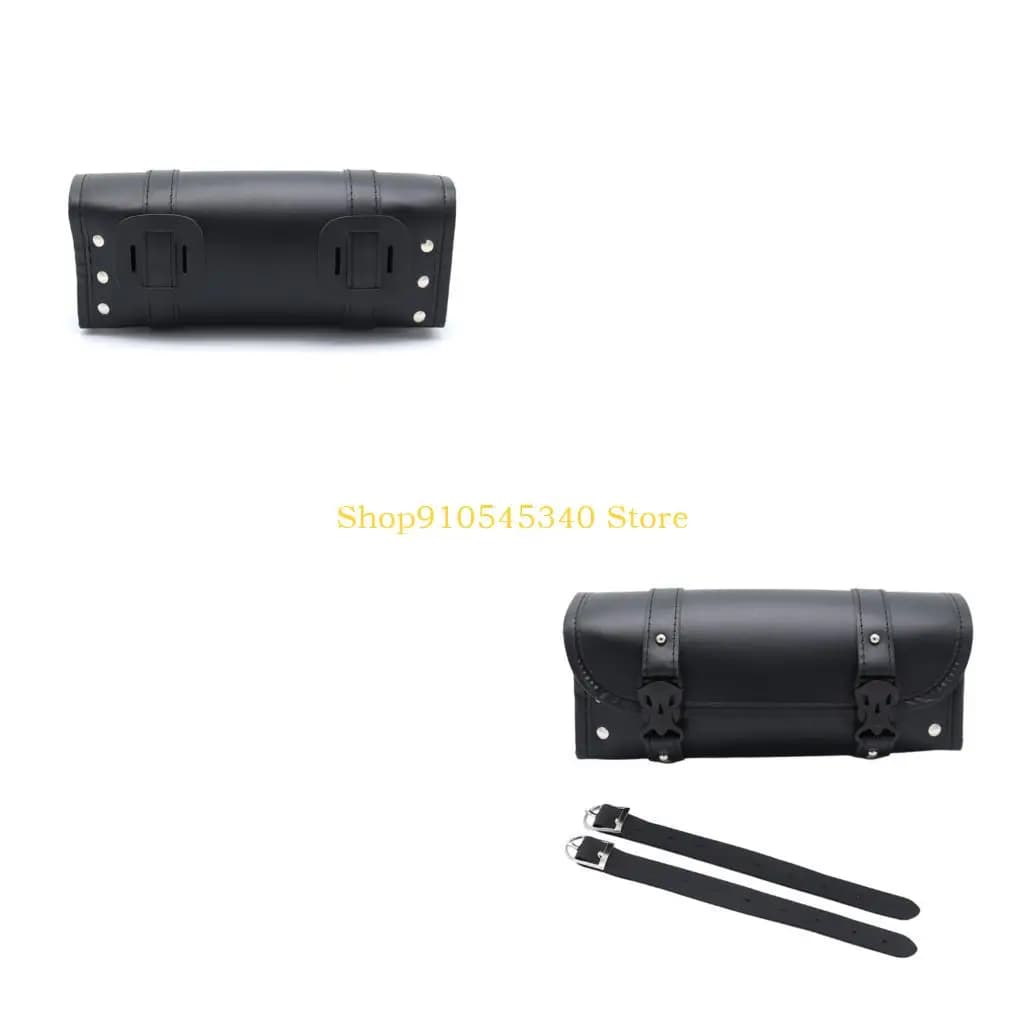 U2JA Motorcycle Handlebar Bag Black PU Leather Roll with Buckle Closure, Small Storage Bag for Gloves, Phone, Wallet and Basic
