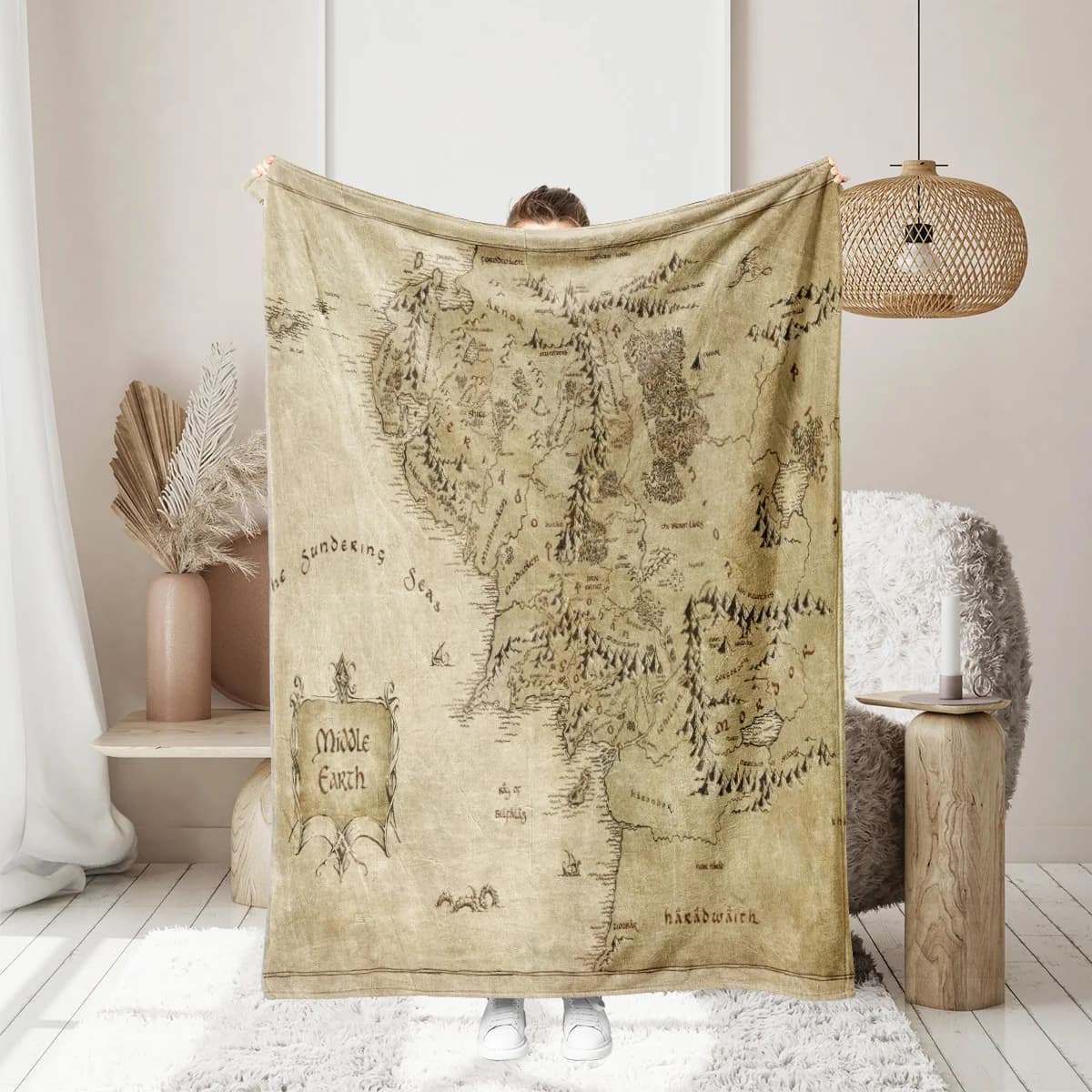 1PC stampa di mappe MIDDLE EARTH, delicata sulla pelle, calda, morbida, quattro stagioni, uffici di famiglia, uffici di famiglia addensano coperte dal sapore