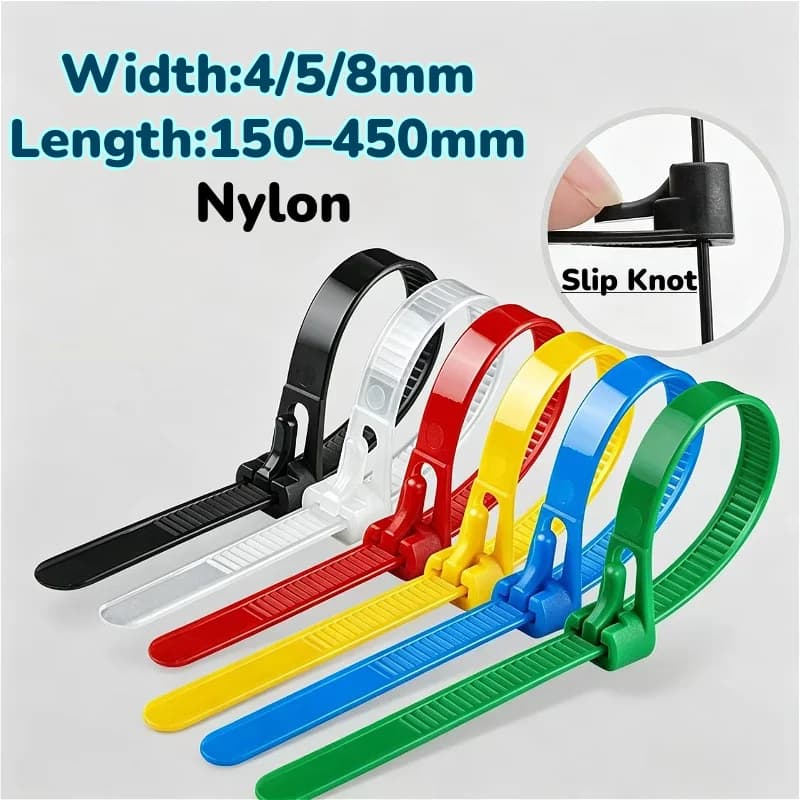 4x150mm~8x450mm Multicolor Detachable Nylon Cable Tie Reusable Plastic Cable Ties Loop Wrap Zip Bundle Strap Buckle Slipknot