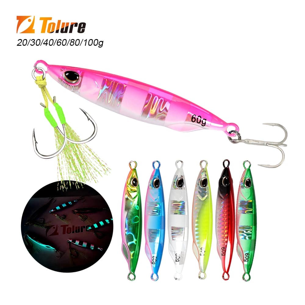 TOLU 2024 NEW 3D Eyes Fast Metal Wear Jig 20g-100g Water Salad Shore Casting Recalling Metal Jig With Hooks
