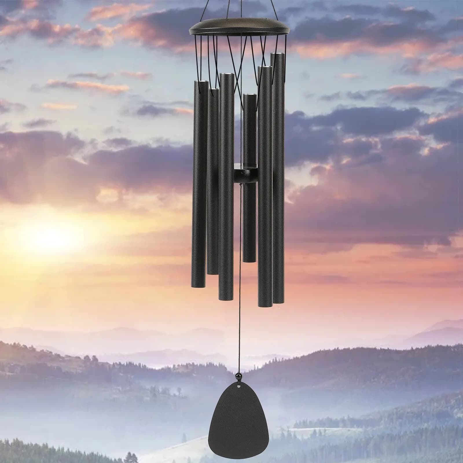 Metal wind chime aluminum tube 6-tube home balcony outdoor wooden decorative hanging small gift