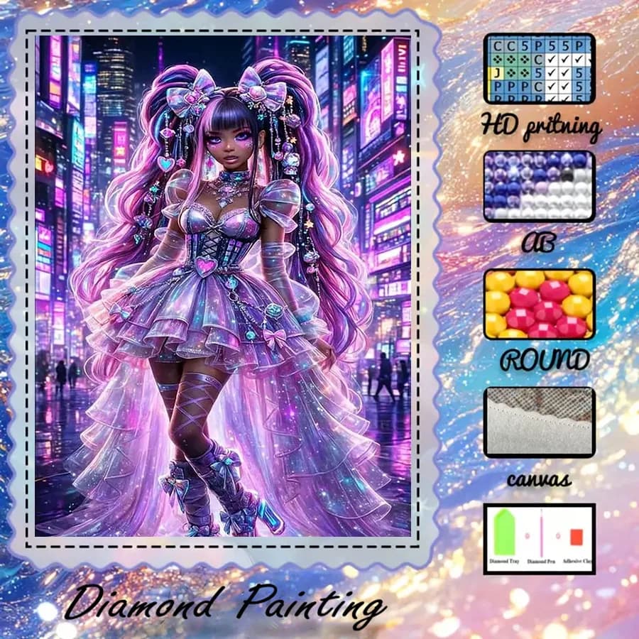 1 pezzo - 5D-DIY - Tessuto floccato - Trapano speciale - Set per pittura con diamanti - Dream Princess - Mosaico - Diamond Art
