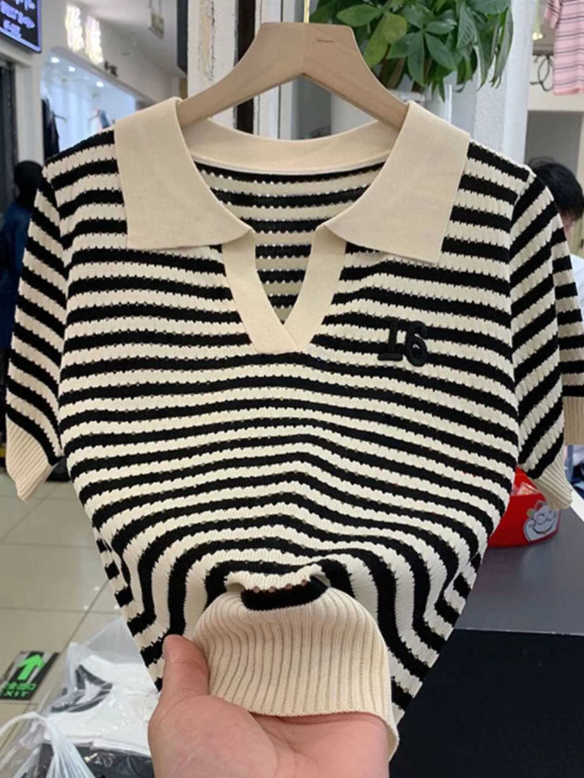 Summer Stripe Thin Ice Silk Knitted Neck Loose Women's T-Shirt Large Size Casual Fashion Korean Style Regular Fit Top