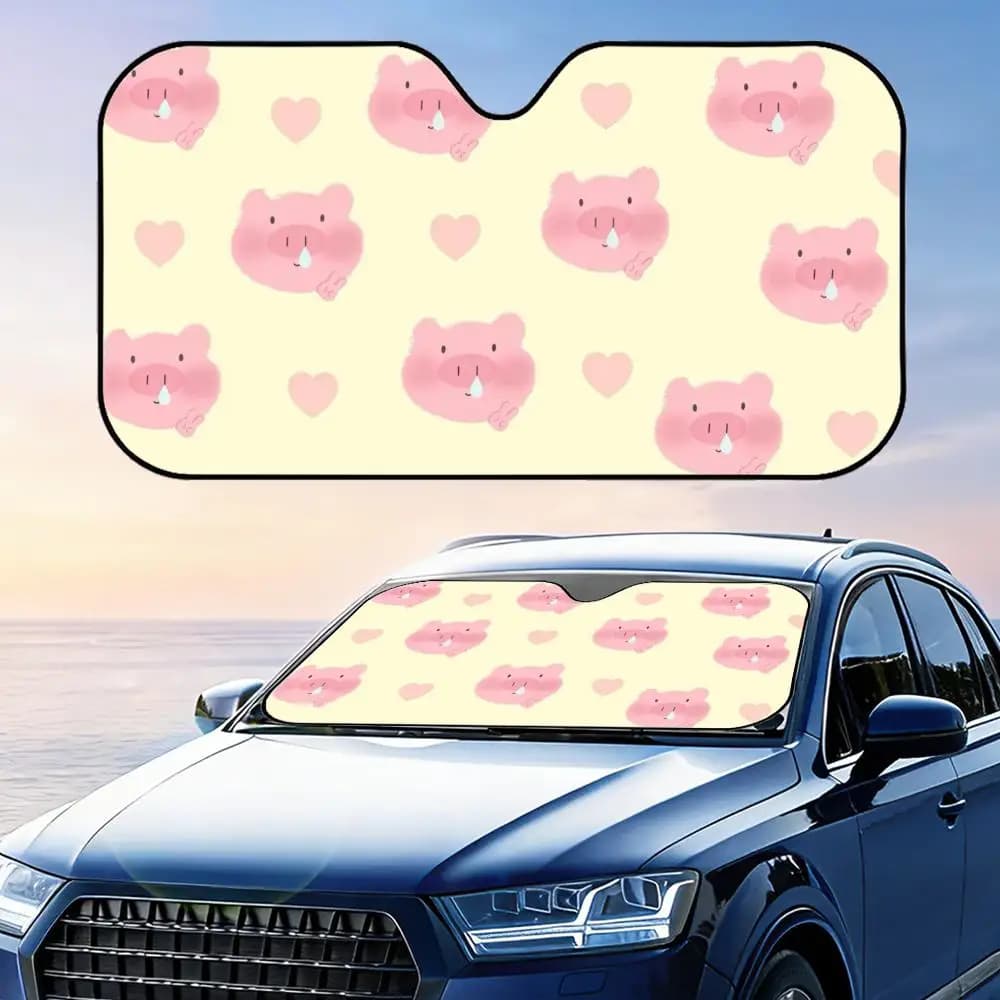 Parasole per auto a forma di maialino rosa, protezione UV, copertura per parabrezza, isolamento termico riflettente in lamina di alluminio, pieghevole e riutilizzabile