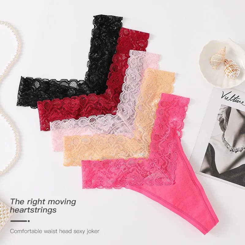 1 Piece Patchwork Lace Underwear Bikini Solid Color Panties V-Waist Thongs Cotton Brazilian Briefs Knickers Gift for Women