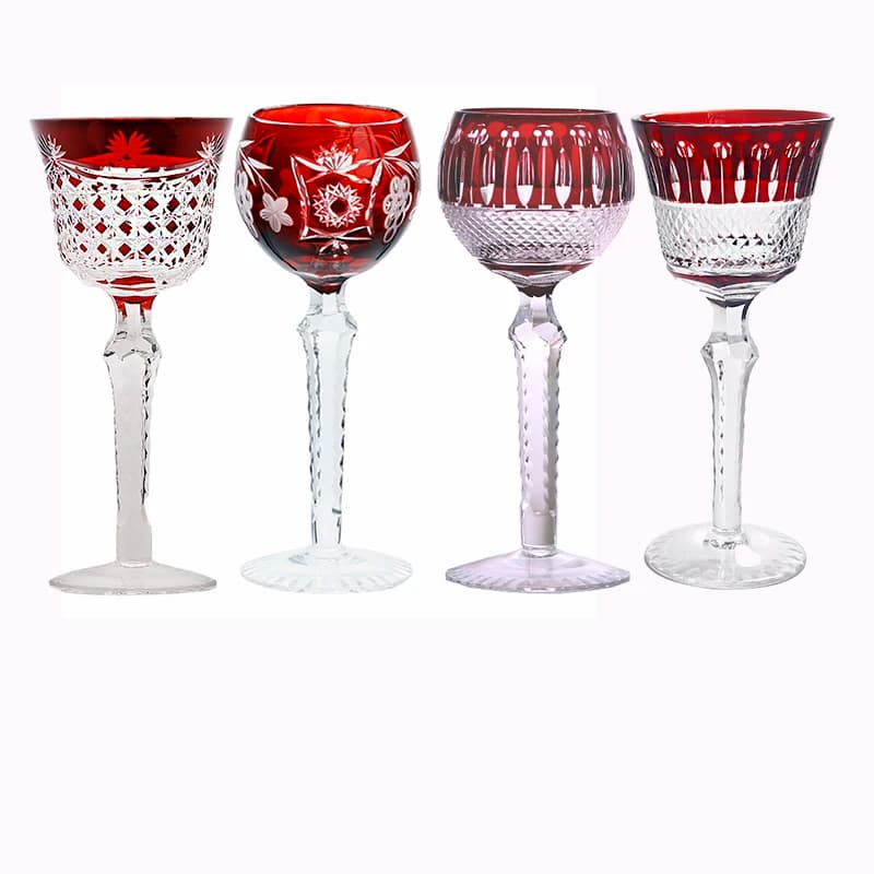Bicchieri in Cristallo Rosso Premium con Motivi Intagliati a Mano per Vino Rosso e Champagne, Ideali per Feste e Matrimoni