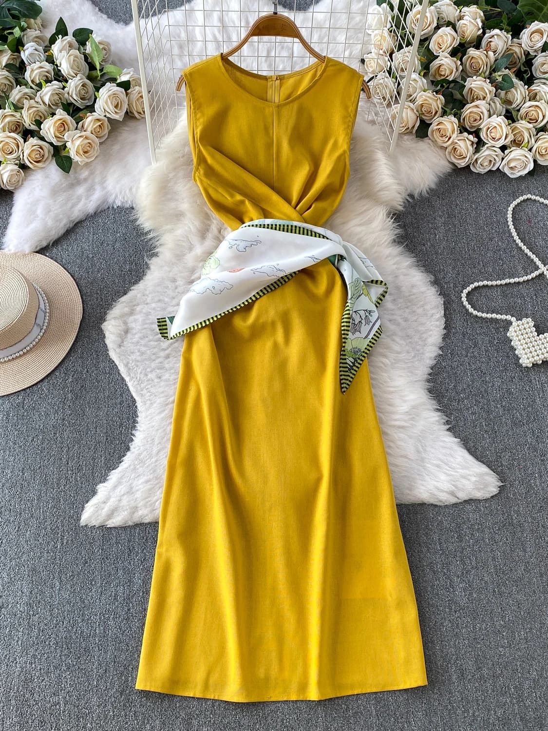 Elegante Abito Estivo da Donna con Sciarpa Incrociata e Vita Stretta, Gonna Lunga con Spacco, Traspirante e Confortevole, Linea ad A