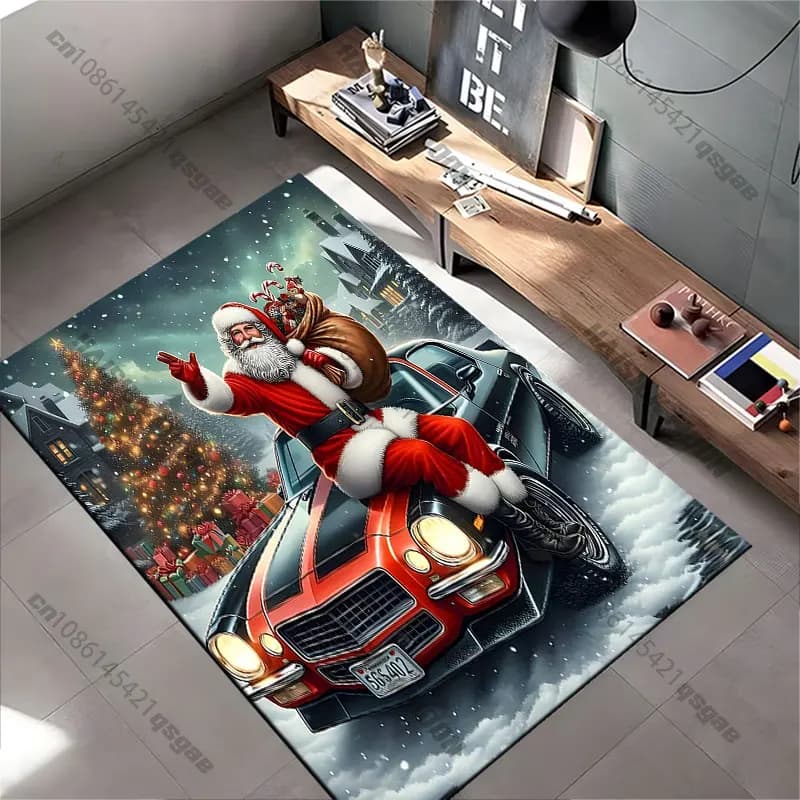 Christmas mat with festive scene of Santa Claus, yoga mat, decoration for living room, baby cat mat, zerbino, carpet for games