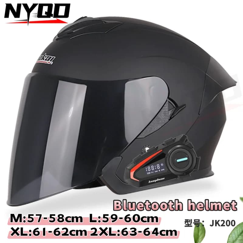 Casco Moto Mezza Faccia con Doppia Visiera e Bluetooth, Certificato 3C, per Tutte le Stagioni, Casco di Sicurezza per Bici Elettrica