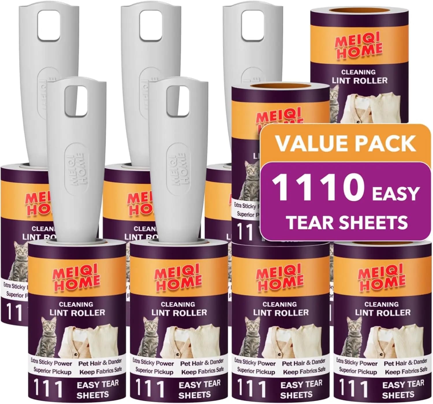 Rulli Adesivi Extra Forti per Peli di Animali Domestici, Set Mega Value da 1110 Fogli con 5 Manici Migliorati, Portatili per Vestiti e Mobili