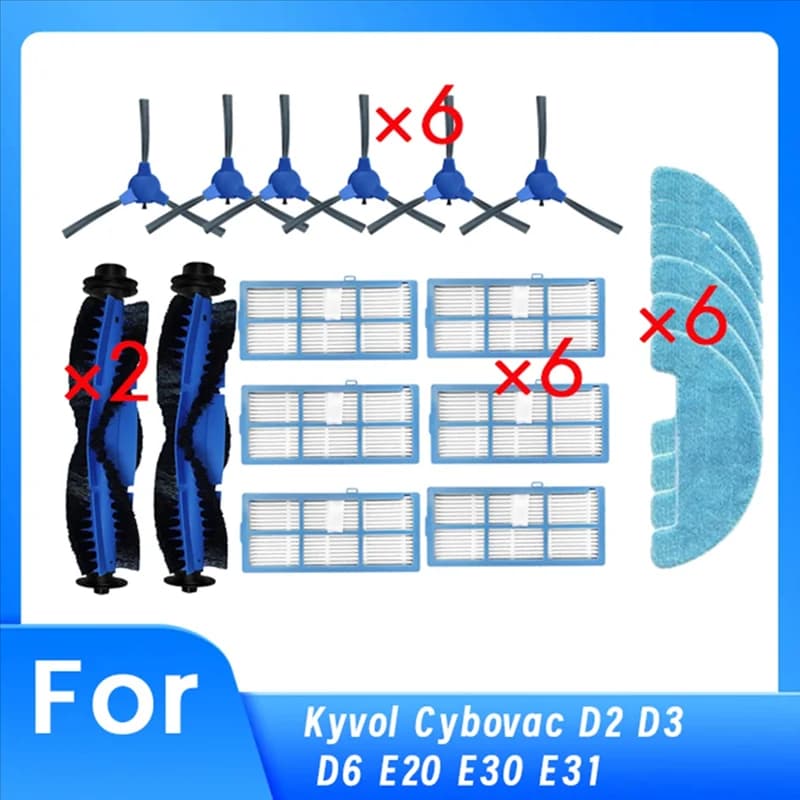 BBNV - Accessori Ultra Durevoli per Robot Aspirapolvere Kyvol Cybovac D2 D3 D6 E20 E30 E31: Spazzola Principale, Spazzola Laterale, Filtro HEPA, Panno Lavapavimenti