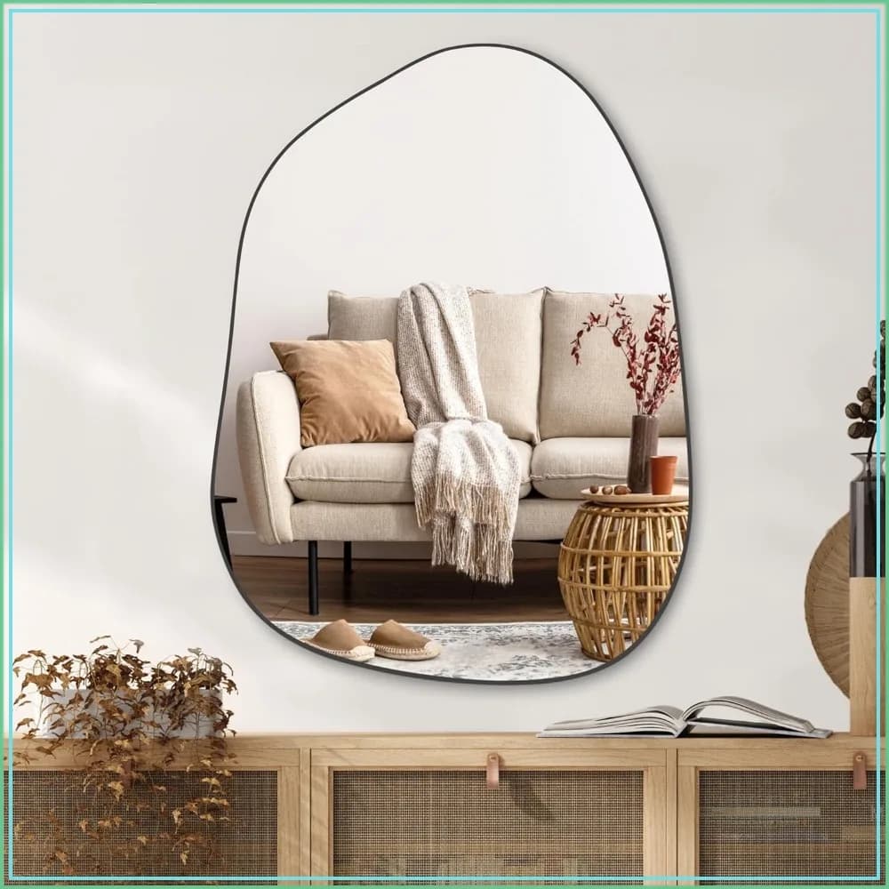Irregular Wall Mirror 32x24 Black Asymmetrical Mirror for Bathroom Living Room Entryway Modern Wall Decor