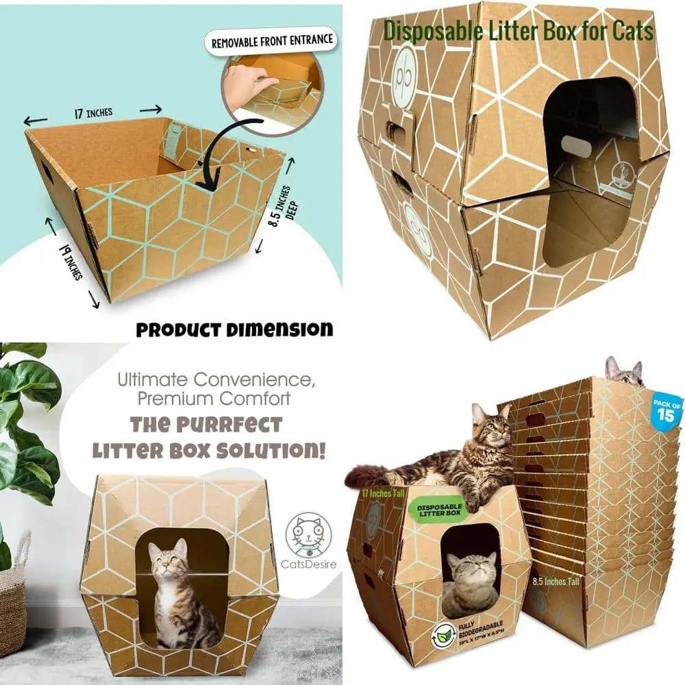 Lettiera Monouso Extra Alta con 15 Vassoi, Design a Basso Ingresso, 19x17x8.5, Ideale per la Cura a Lungo Termine dei Gatti