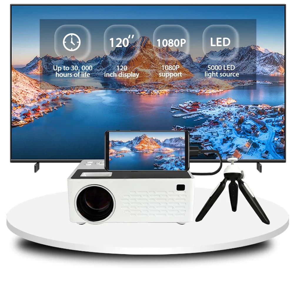 Besus J12C Pro Mini proiettore portatile, Full HD 1080P, si collega al telefono cellulare, proiezione a grande schermo da 120 pollici per interni.