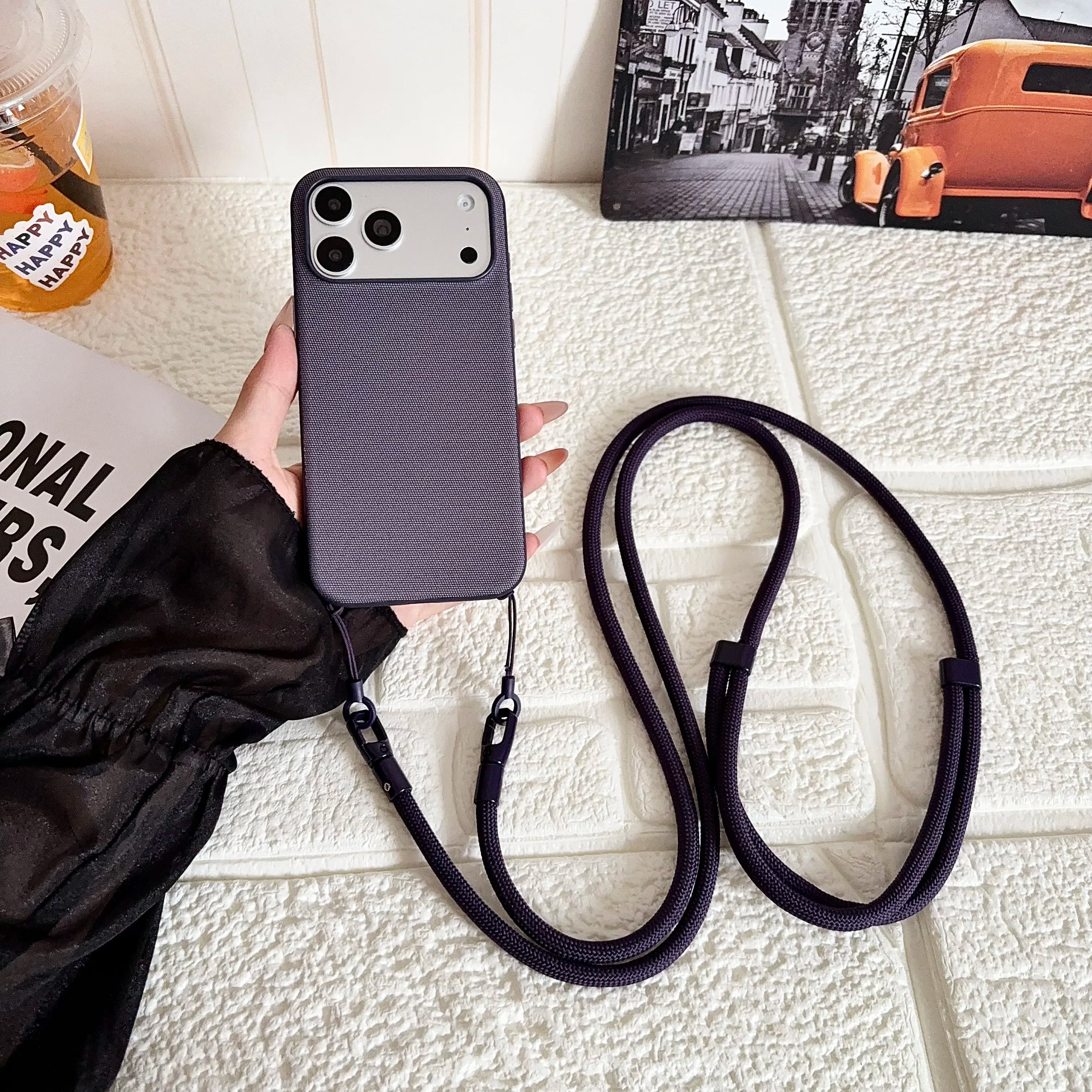 Luxury TechWoven Official Lanyard Neck Cord Strap Phone Case for Iphone 16 15 14 13 17 Pro Max for Magsafe Wireless Charge Cover