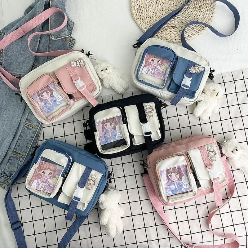 Stylish Canvas Cartoon Card Crossbody Bag Summer Cute Small Shoulder Bag, Girls Purse Phone Bag for Teen Women Daily Collocation