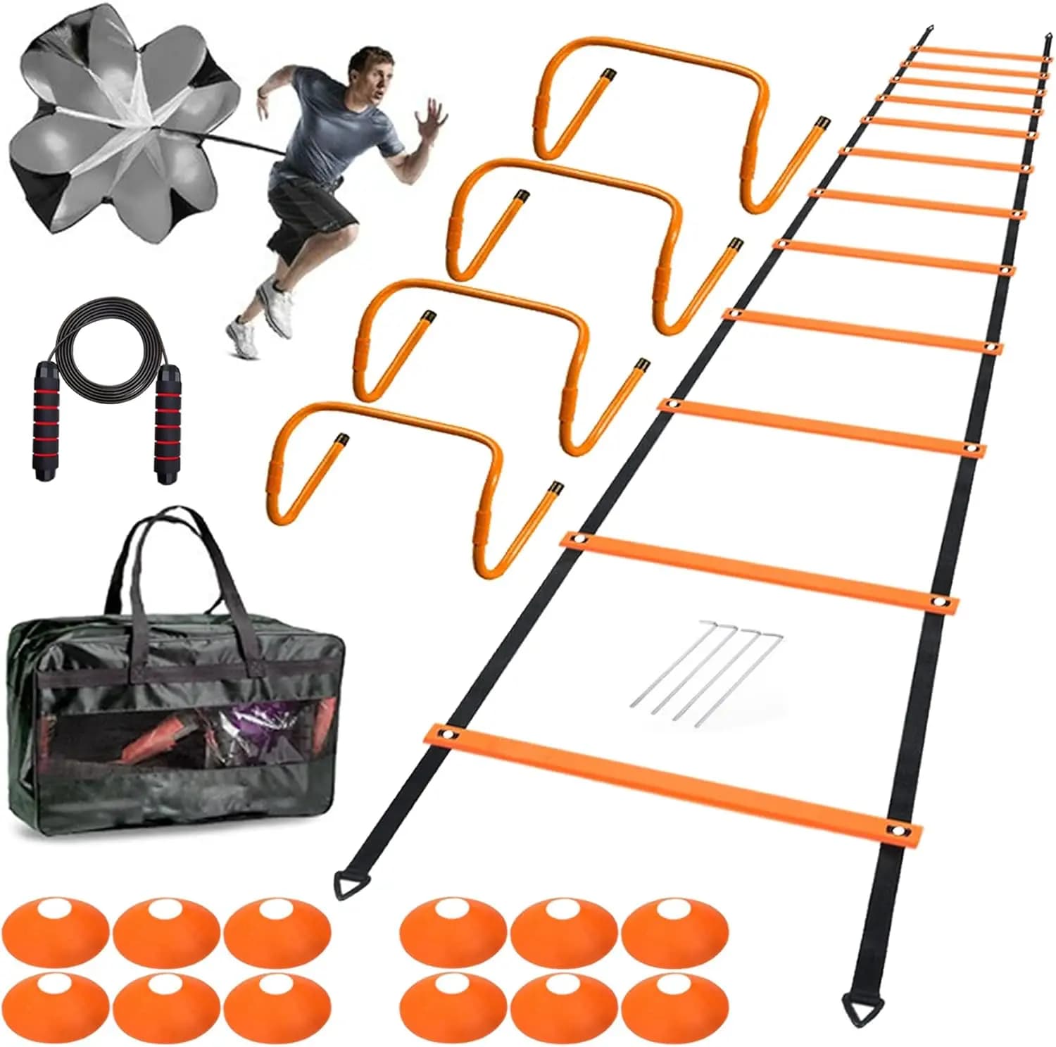 Set of Agile Training Tools with Ostacles, Cones, Jumping Wheel and Speed Seals - From Children to Adults