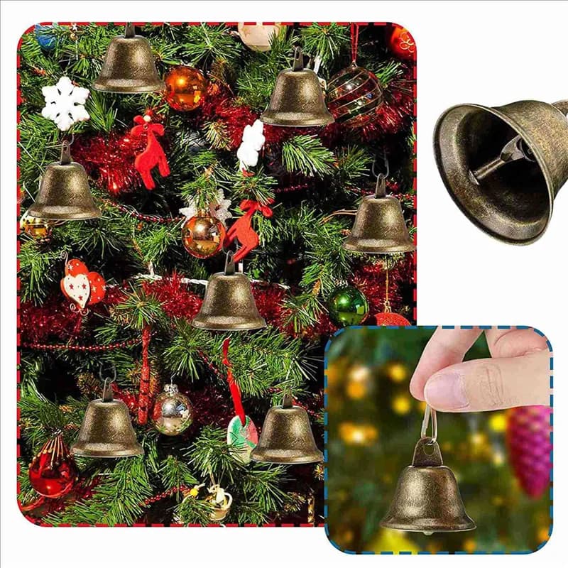ABJI-90 Pcs Bells Craft Small Bells Brass Bells Vintage Bells With Hooks For Hanging Wind Chimes Making Dog Training