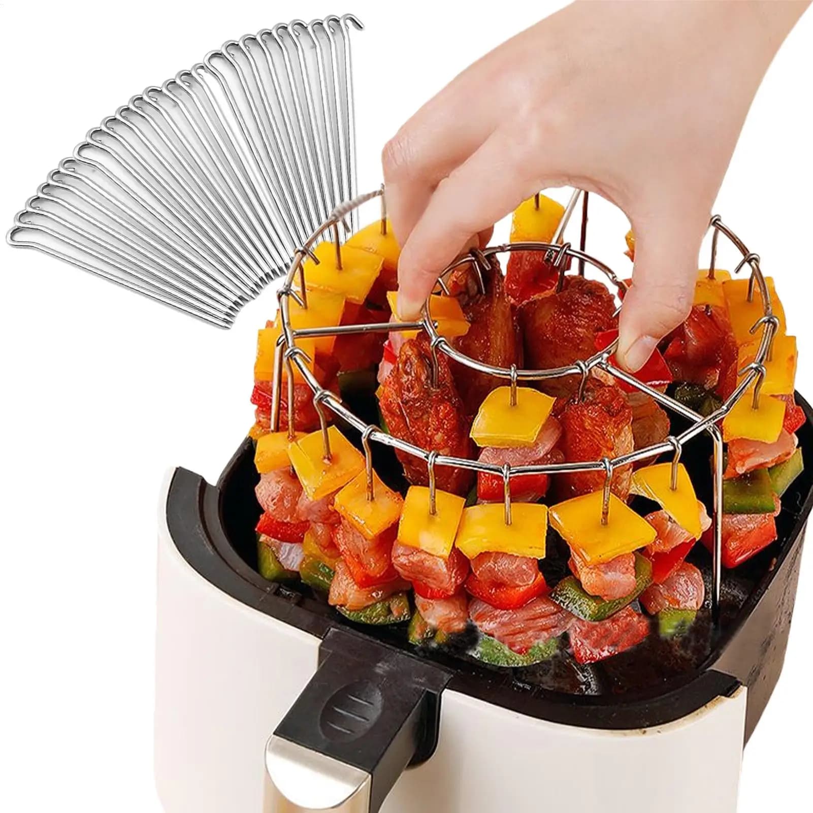 Air Fryer Skewer Rack Grilling Cooking Supplies Gadgets Stainless Steel Grill Skewer Stand Rust Resistant Easy Clean for Meat