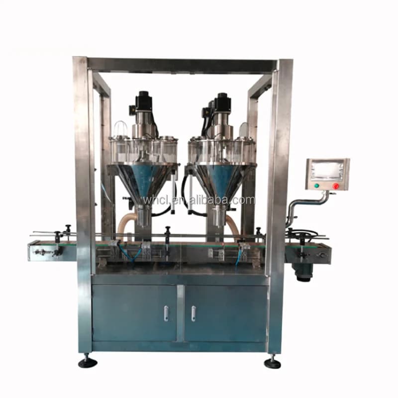 1kg Sale Automatic Double Head Whitening Spices Protein Milk Cocoa Flour In Powder Bottle Barter Filling Machine With Cock Absorber