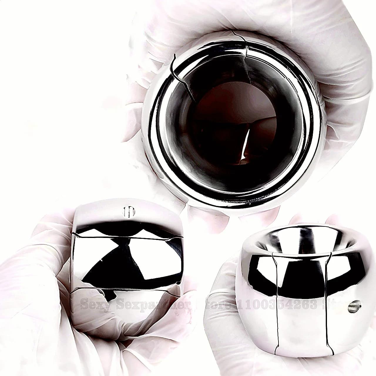 Penis ring with stainless steel resistant ball stretcher with scrotum pendant for weighted exercises with metal cock as male bondage toys