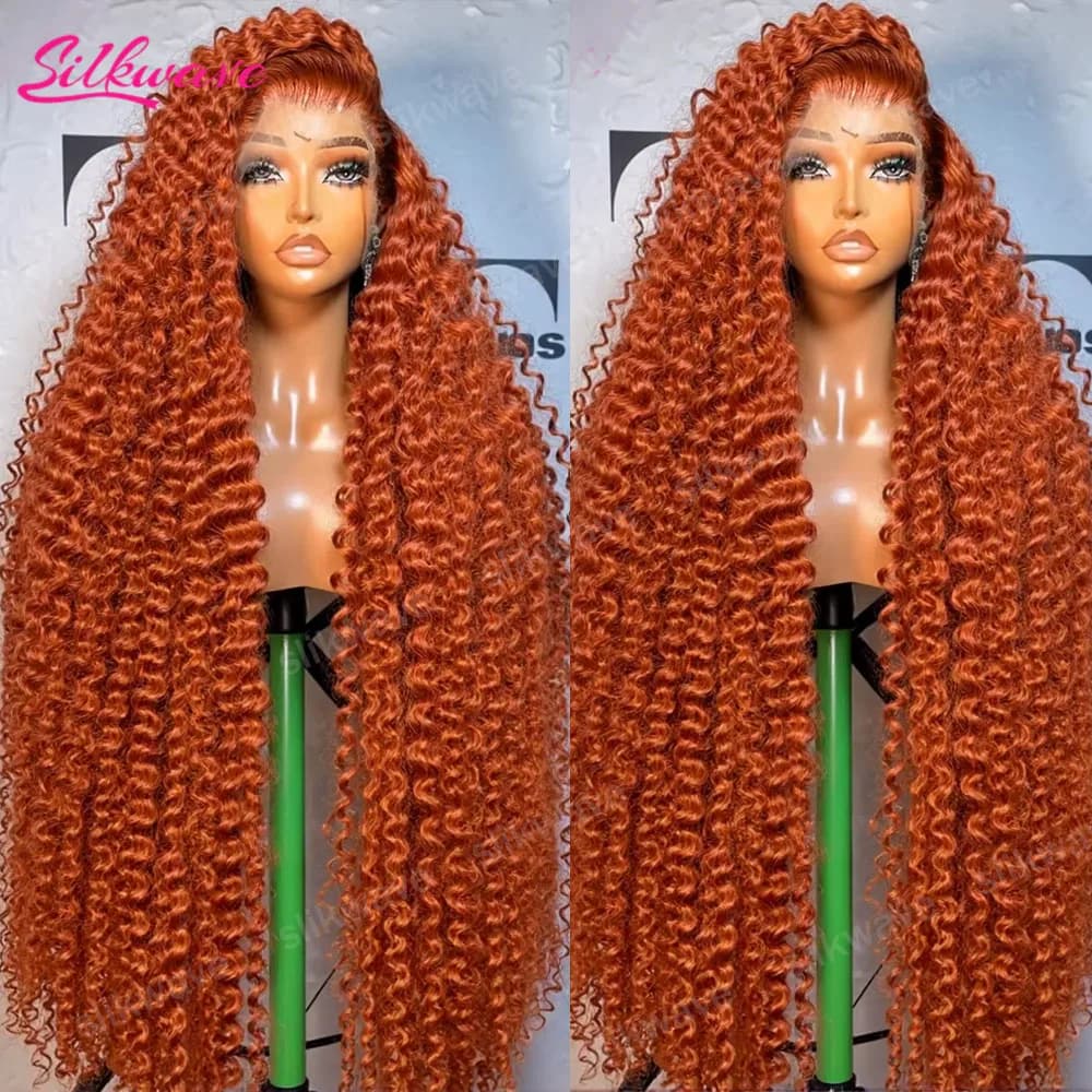 40 Inch 350 Curly Human Hair Wigs 200 Density Preplucked 13x6 Hd Lace Frontal Wig Orange Ginger Deep Wave Colored Human Hair Wig