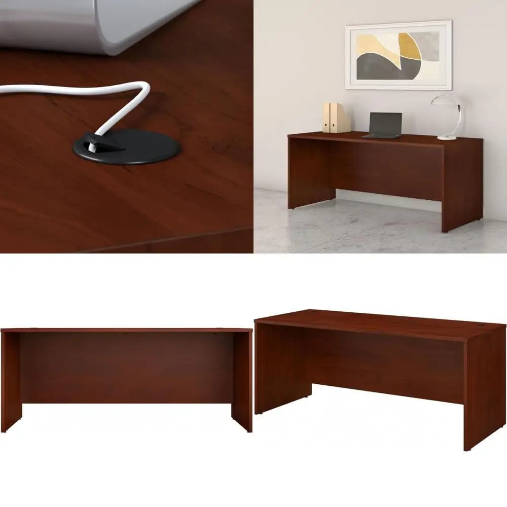 Scrivania per Computer in Legno di Ciliegio da 72W con Gestione Cavi e Pannello Elegante per Casa e Uffici Aziendali