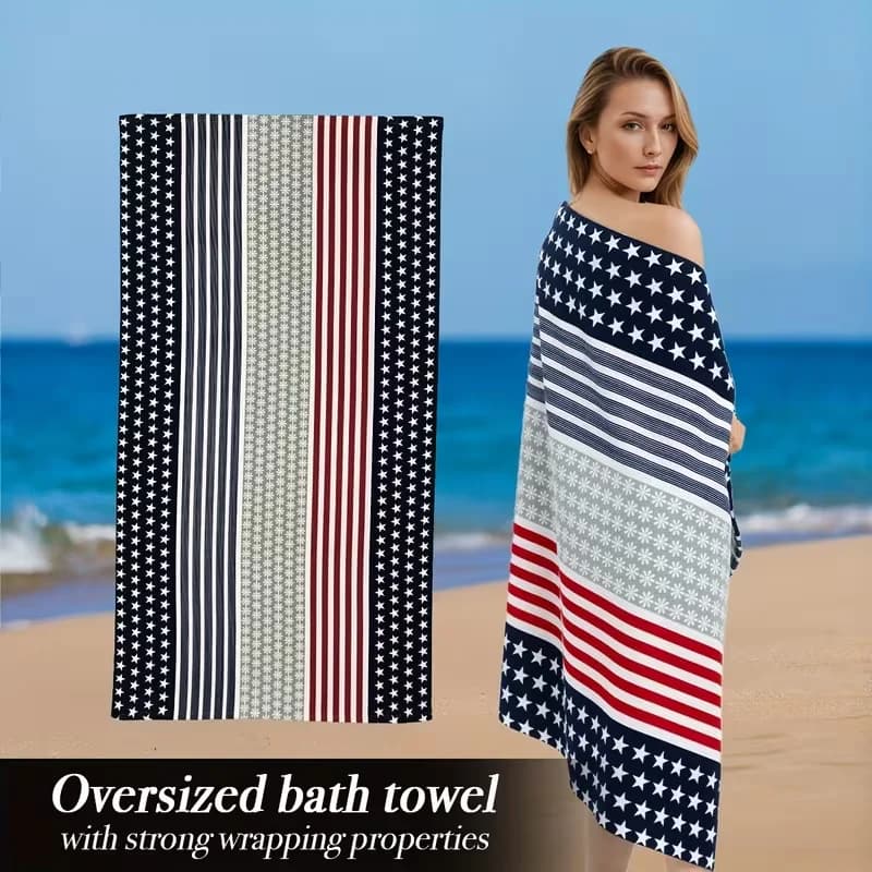 Telo Mare Gigante con Stelle Patriottiche, Asciugatura Rapida, Unisex, in Microfibra, Forte e Avvolgente per Spiaggia e Piscina
