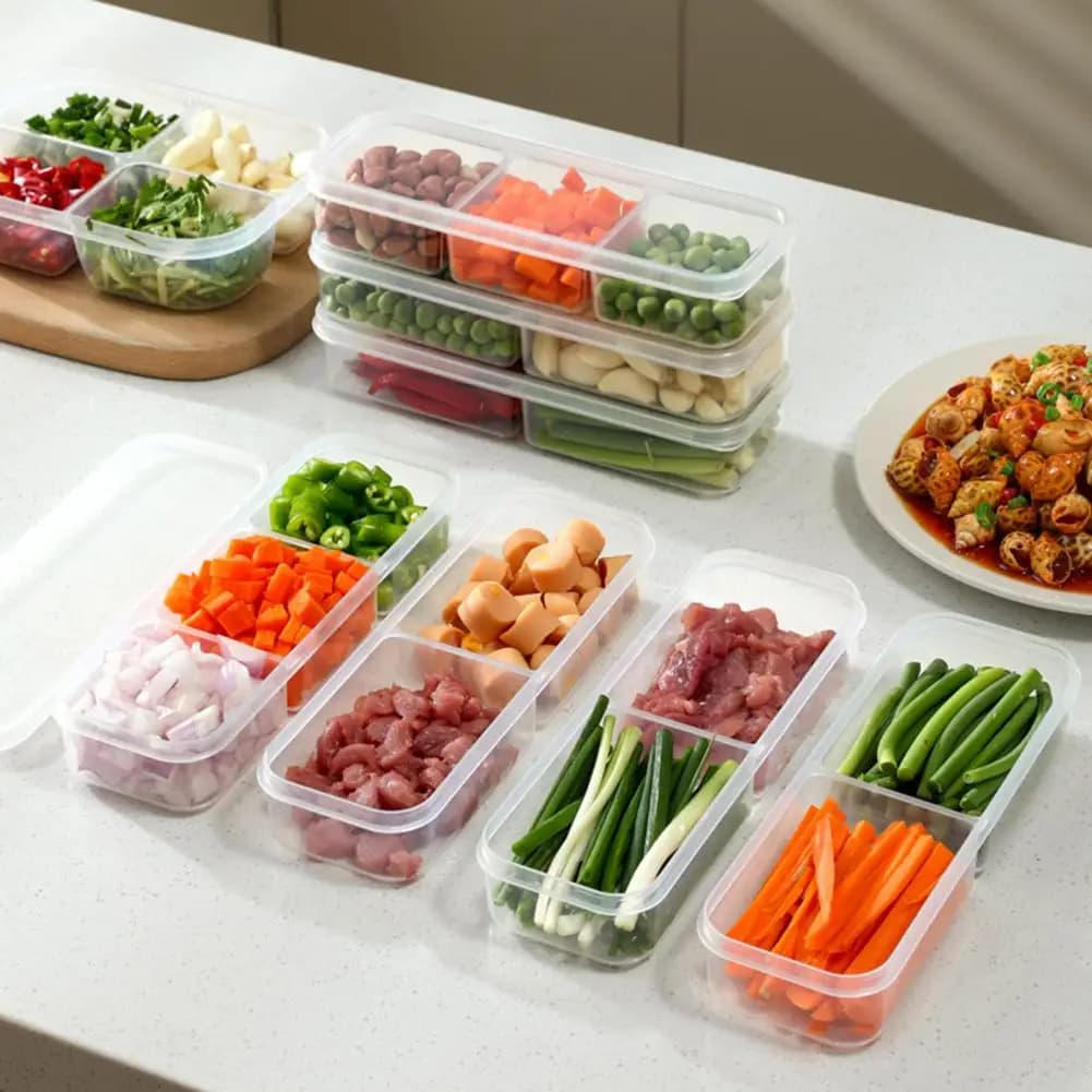 Contenitore resistente alle alte temperature 2 scatole sottili per la preparazione dei pasti con coperchi Contenitori per snack con scomparti stretti per la cucina